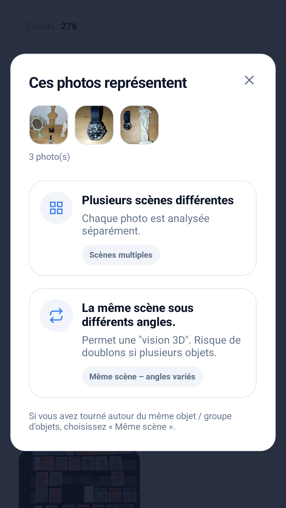 Choix du type de scène pour plusieurs photos